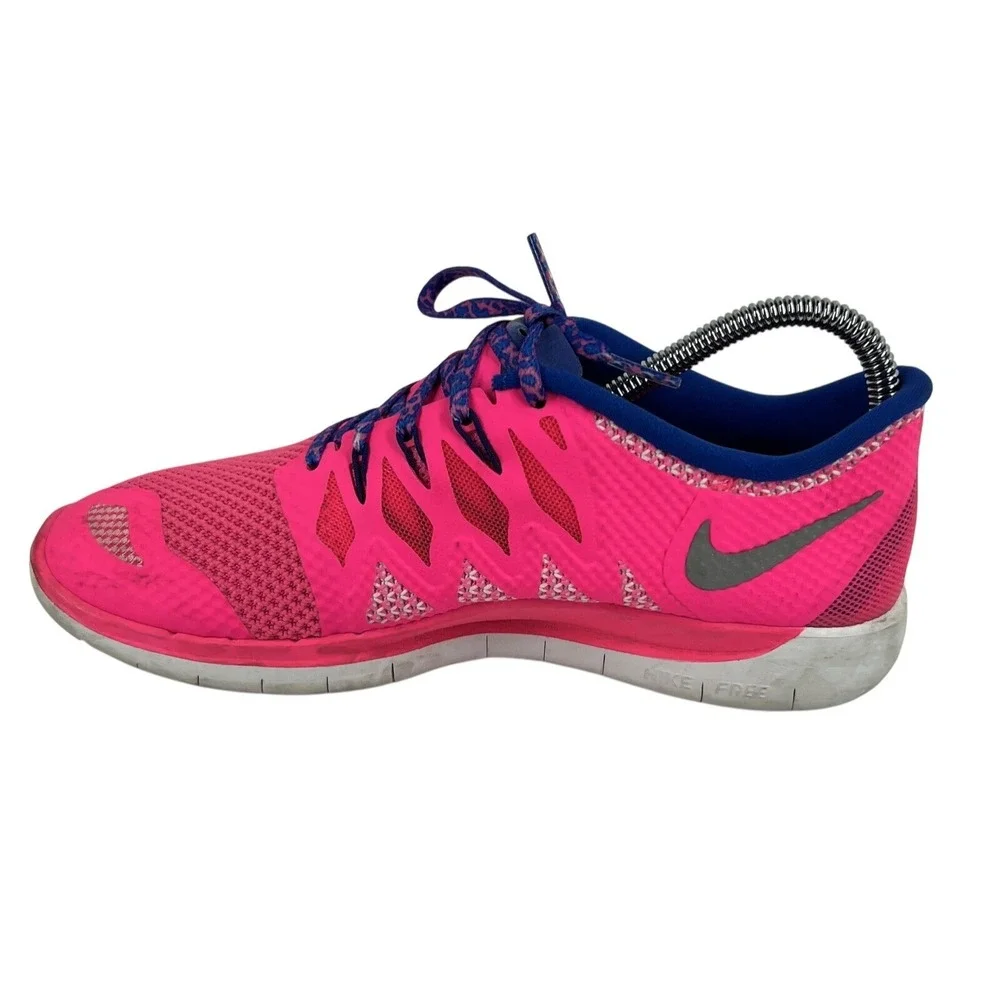 Nike Free 5.0 GS Youth Girls Running Shoes 7Y Hyper Pink Blue 644446-601 Used